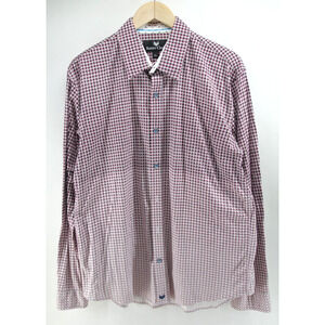 Butter‎ Cloth Shirt Men's XL Geometric Button Up Cotton Red White